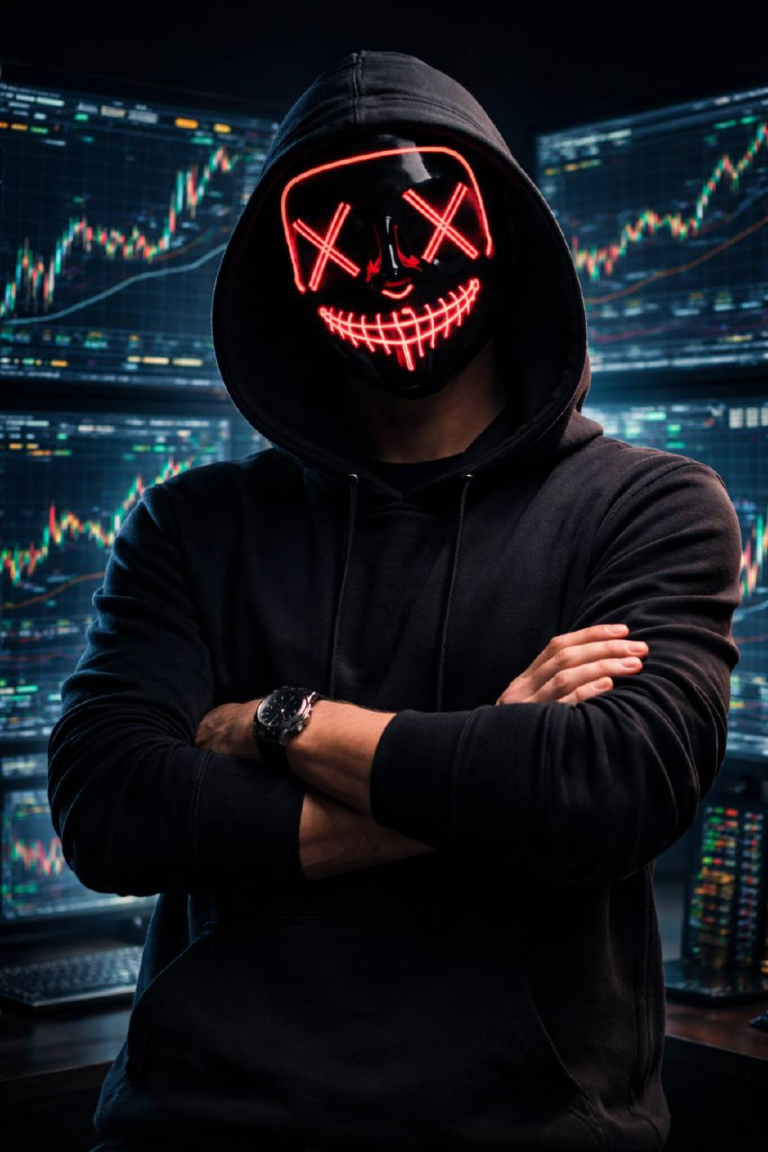 Joker Trading character in a hood