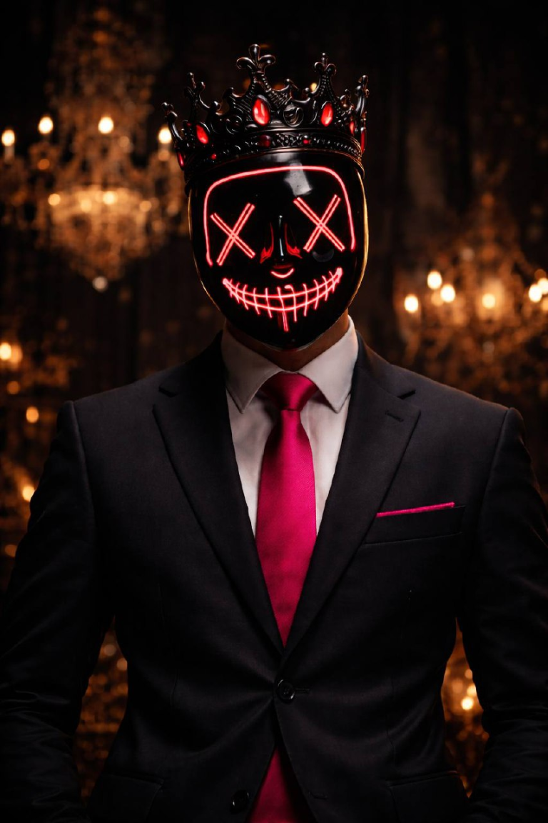 Joker Trading character in a tailored suit